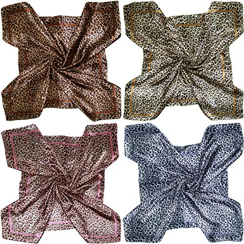 4 Pc Set Large 35 x 35 inches Satin Square Scarves Neck Hair Head Scarf Bundle - color: Set E