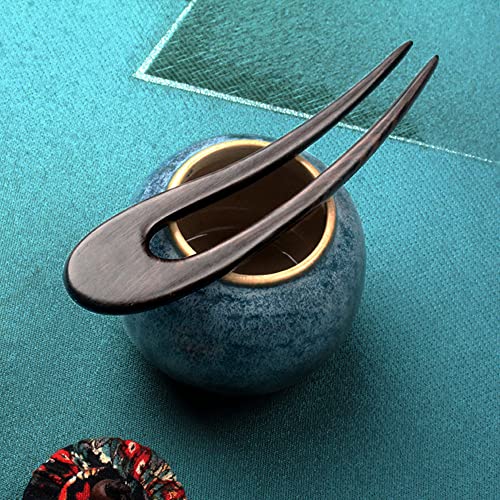 Wooden Hair Forks U Shape Hair Stick for Long Hair Handmade French Hairpin Wood Vintage Two Prong Hair Clip for Women Hair Accessories (2pack moon wooden hair fork)