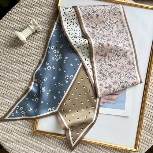 Silk Head Scarf for Hair Fashion Headwrap for Women Lightweight Neck Tie - color: X008-pink & Blue Contrasting Colors