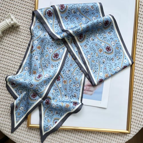Silk Head Scarf for Hair Fashion Headwrap for Women Lightweight Neck Tie - color: X004-blue Paisley