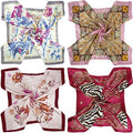 4 Pc Set Large 35 x 35 inches Satin Square Scarves Neck Hair Head Scarf Bundle - color: Set Y12