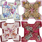 4 Pc Set Large 35 x 35 inches Satin Square Scarves Neck Hair Head Scarf Bundle - color: Set Y12