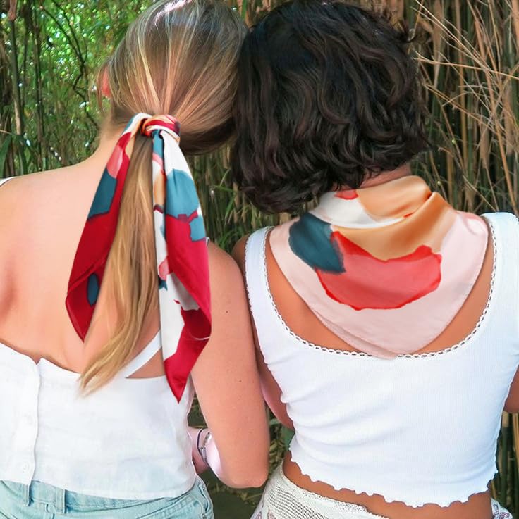 AIBFRID 27.5" Head Scarf for Women, Large Square Satin Hair Scarf Neck Silk Scarves Hair Wrap Bandanas For Sleeping - color: Style_07