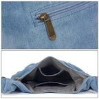 Coton Pose Women Hippie Crossbody Bag - Top Zip Large Capacity Canvas Sling Bag - Jacquard Cloth Handmade - color: Denim Blue