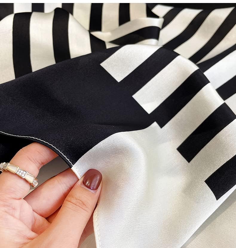 FEIBOON 100% Pure Mulberry Silk Scarfs 26"x26" Square Scarf Women Neckerchief Headscarf hair scarf bandana Gift Packed - color: Black and White Stripe