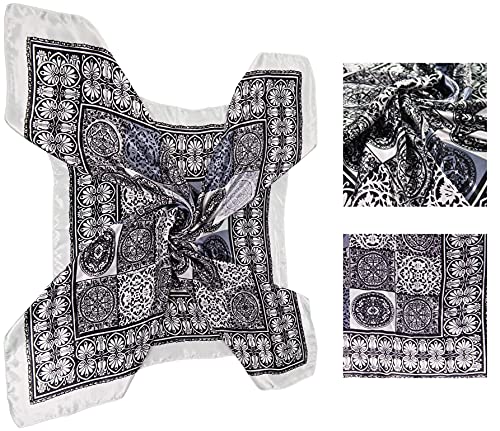 4 Pc Set Large 35 x 35 inches Satin Square Scarves Neck Hair Head Scarf Bundle - color: Set D