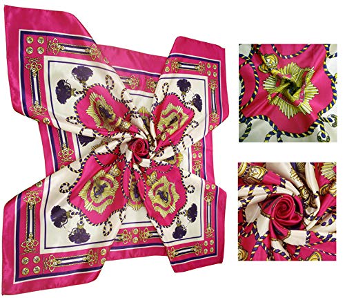 4 Pc Set Large 35 x 35 inches Satin Square Scarves Neck Hair Head Scarf Bundle - color: Set Y13