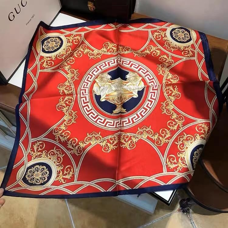 100% Mulberry Silk Neck Scarf - 21'' x 21'' Lightweight Neckerchief - Women Men Small Square Digital Printed Scarves - color: 131