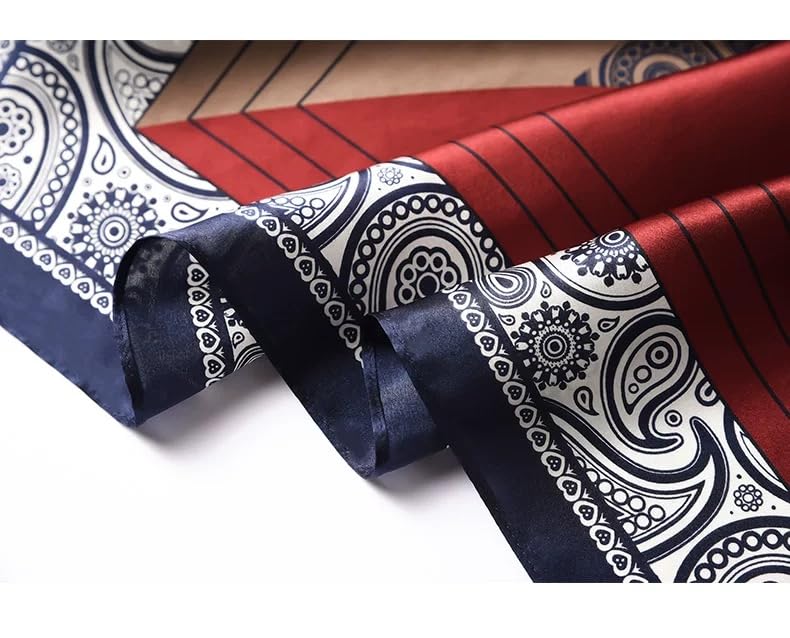 ANDANTINO 100% Mulberry Silk Square Scarf for Hair-25.6" X25.6'' Women Men Natural Silk Neckerchief Digital Printed Headscarf - color: Burgundy&navy