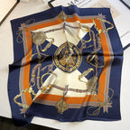 100% Mulberry Silk Neck Scarf - 21'' x 21'' Lightweight Neckerchief - Women Men Small Square Digital Printed Scarves - color: Dark Blue