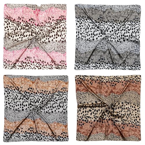 HBselect 4PCS Head Scarf for Women 35” Head Scarves Silk Like Satin Neck Scarfs Square Bandana Hair Wraps Scarf for Sleeping - color: Pink, White, Coffee, Khaki