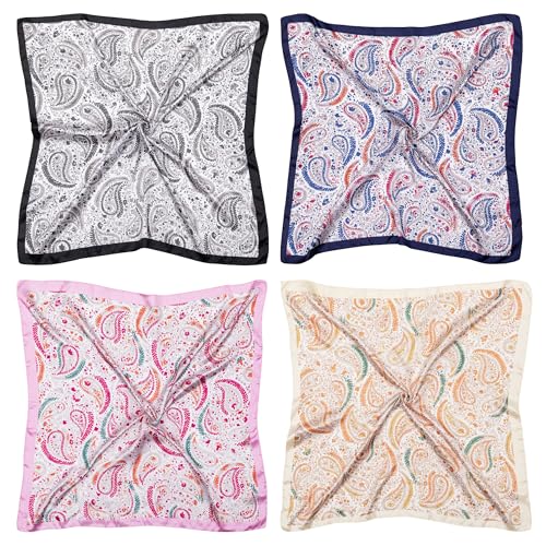 HBselect 4PCS Head Scarf for Women 35” Head Scarves Silk Like Satin Neck Scarfs Square Bandana Hair Wraps Scarf for Sleeping - color: Pink, Black, Blue, Dark Blue, Beige