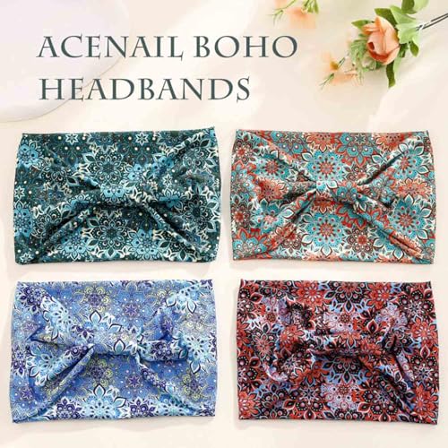 Acenail Wide Headbands Women Boho Turban Knotted Headband Floral Elastic Non Slip Hairband Workout Yoga Head Scarfs Bohemian Headwraps Fashion Hair Accessories for Women 4Pcs (Floral) - color: Floral