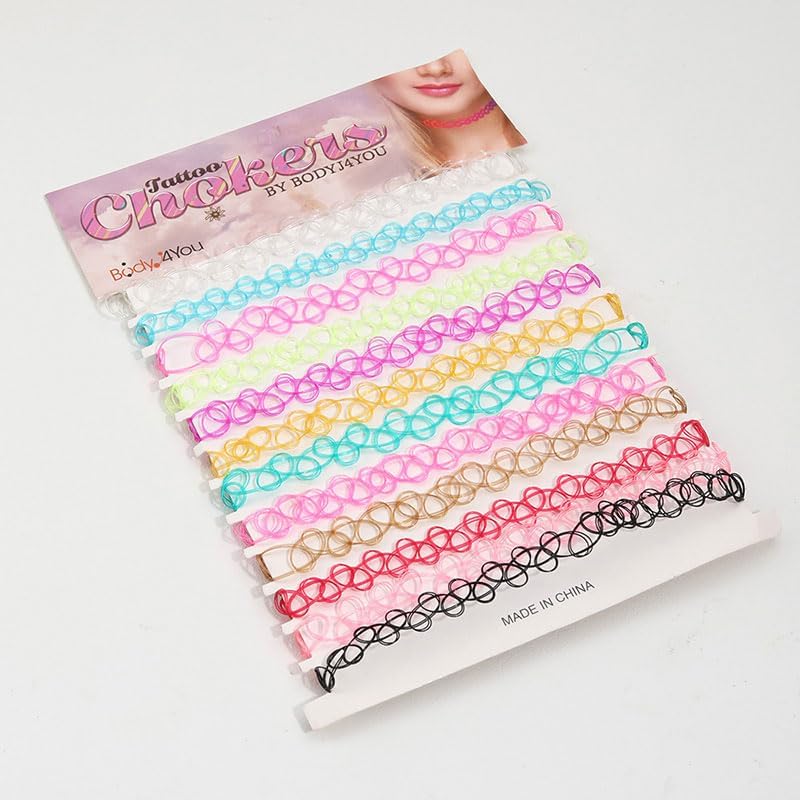 BodyJ4You 24PC Tattoo Choker Necklace - 90s Choker Necklaces Y2K Fashion Trendy Vintage - Daisy Flower Charm Colorful Rainbow Black Goth Pendant - Stretchy Elastic Necklace Summer Gift Set - color: Black, Rainbow, Purple