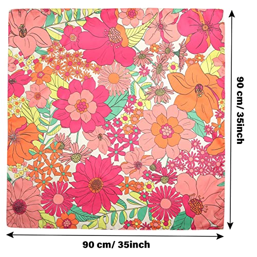 AWAYTR 35” Silk Scarf for Women Large Head Scarf Square Hair Scarf Satin Hair Bandana Printed Silk Sleeping Head Wrap - color: Colorful Flower(rose Red)