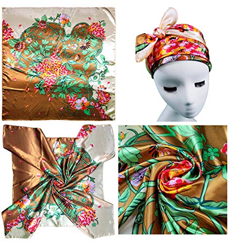 4 Pc Set Large 35 x 35 inches Satin Square Scarves Neck Hair Head Scarf Bundle - color: Set G