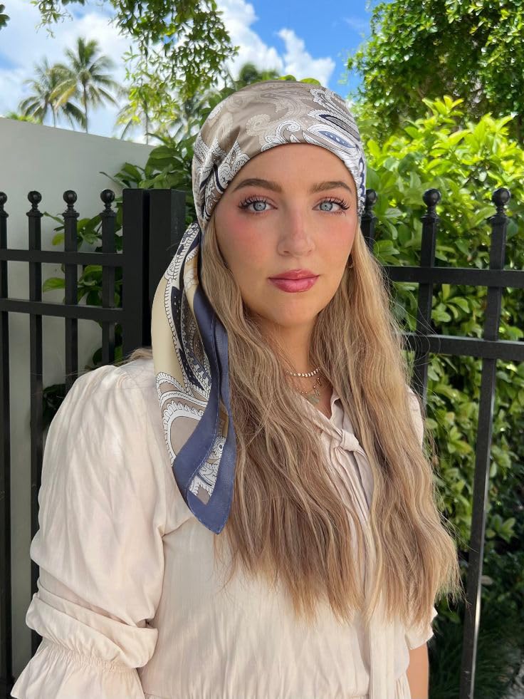 AIBFRID 27.5" Head Scarf for Women, Large Square Satin Hair Scarf Neck Silk Scarves Hair Wrap Bandanas For Sleeping - color: Style_06
