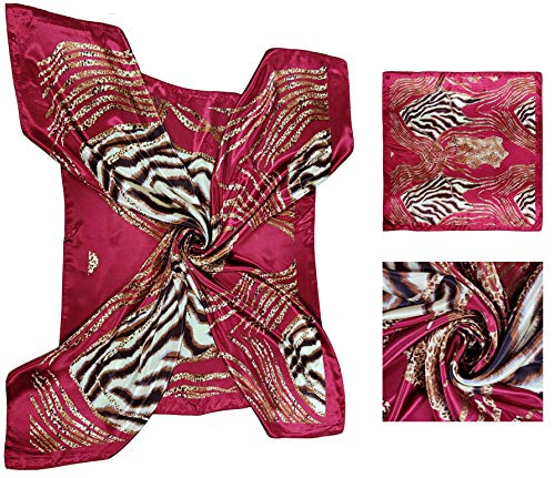 4 Pc Set Large 35 x 35 inches Satin Square Scarves Neck Hair Head Scarf Bundle - color: Set Y12