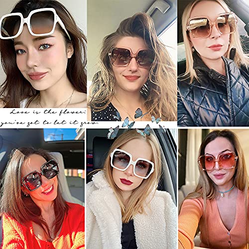 Dollger Oversized Square Sunglasses for Women Big Large Wide Fashion Shades for Men UV Protection Unisex - color: Square Style2:transparent Brown
