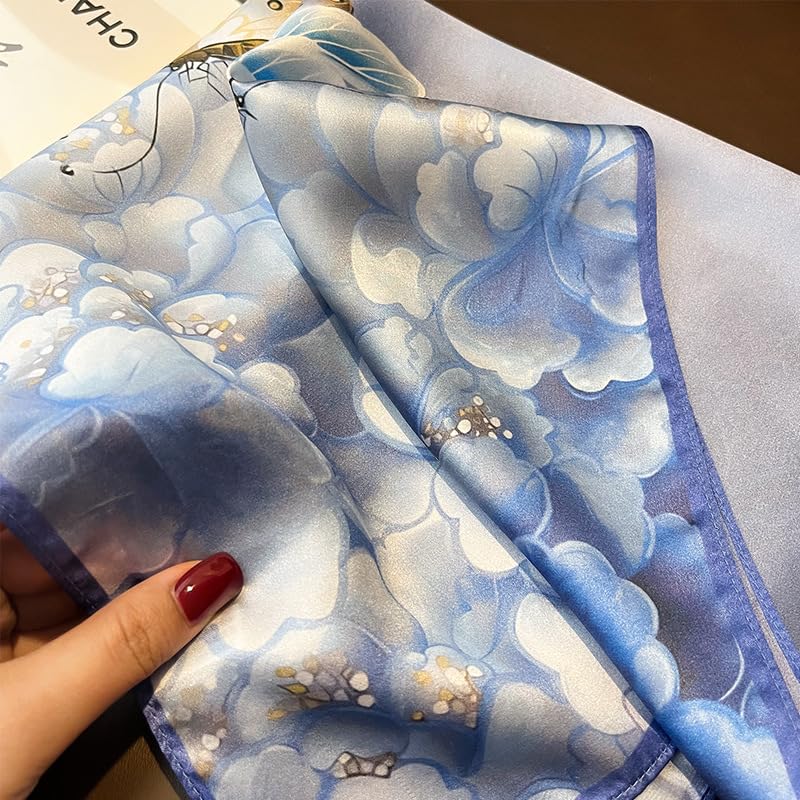 100% Mulberry Silk Neck Scarf - 21'' x 21'' Lightweight Neckerchief - Women Men Small Square Digital Printed Scarves - color: 129