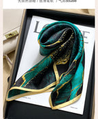 FEIBOON 100% Pure Mulberry Silk Scarfs 26"x26" Square Scarf Women Neckerchief Headscarf hair scarf bandana Gift Packed - color: Green + Gold