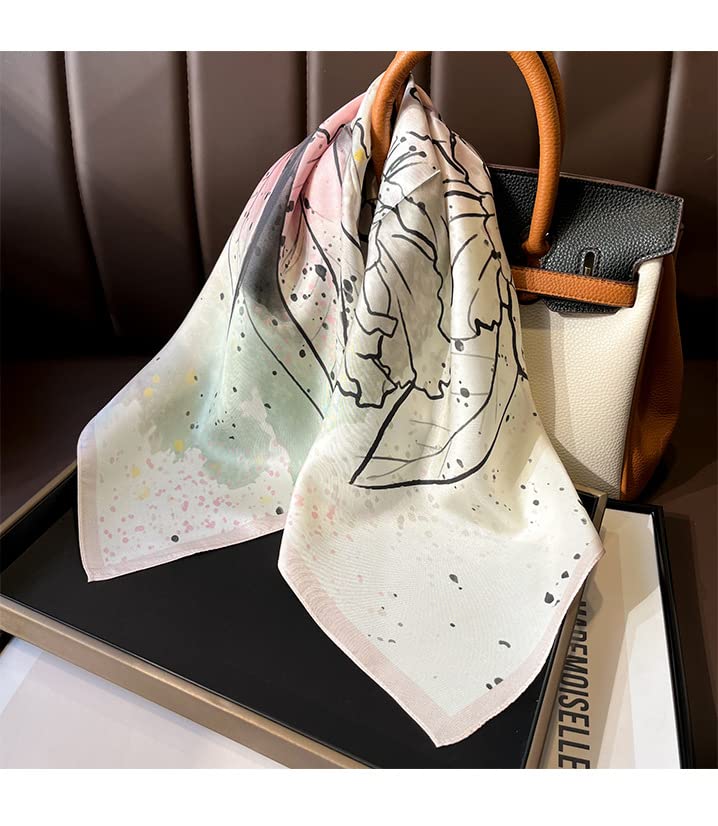 FEIBOON 100% Pure Mulberry Silk Scarfs 26"x26" Square Scarf Women Neckerchief Headscarf hair scarf bandana Gift Packed - color: Pink White Ink
