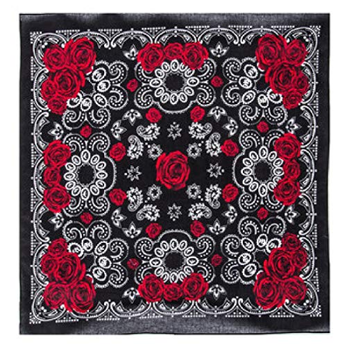 Bandanna Black White Rose Rock Star ~ Wearable Art 100% Cotton -