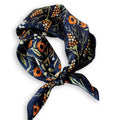 100% Mulberry Silk Neck Scarf - 21'' x 21'' Lightweight Neckerchief - Women Men Small Square Digital Printed Scarves - color: Navy Flower & Insects