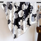 100% Pure Mulberry Silk Scarf 43”*43” Large Square Lightweight Headscarf Women’s Hair Wraps Shawls with Gift Packed - color: Black White Gray Roses