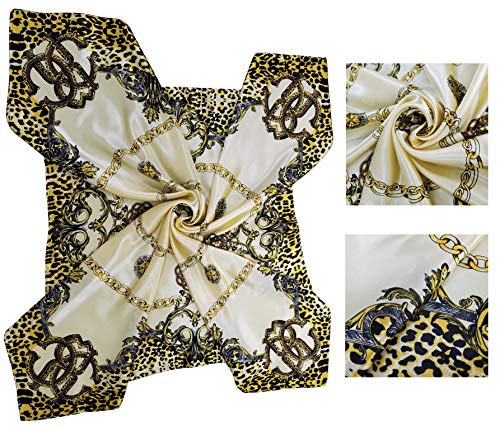 4 Pc Set Large 35 x 35 inches Satin Square Scarves Neck Hair Head Scarf Bundle - color: Set Y16