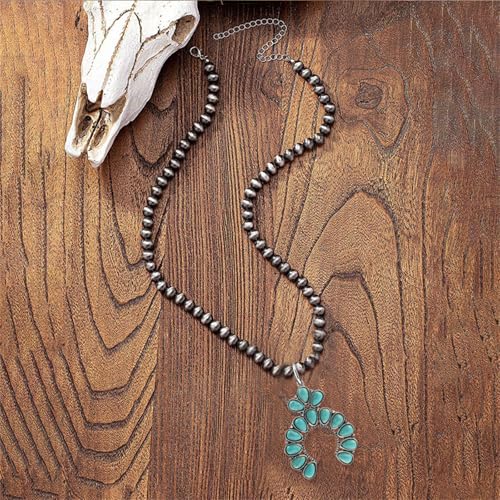coadipress Navajo Pearl Necklace Western Jewelry for Women Boho Beaded Choker Necklaces Vintage Turquoise Pendant Cowgirl Necklace - style: Horseshoe