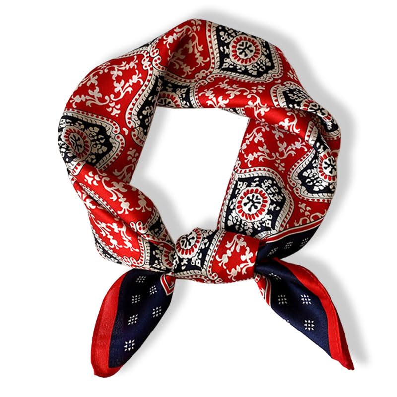 100% Mulberry Silk Neck Scarf - 21'' x 21'' Lightweight Neckerchief - Women Men Small Square Digital Printed Scarves - color: 065