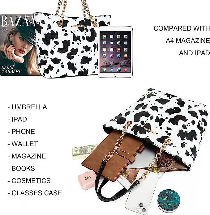 Montana West Tote Bag for Women Chain Top-handle Handbags - color: Cow