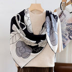 100% Pure Mulberry Silk Scarf 43”*43” Large Square Lightweight Headscarf Women’s Hair Wraps Shawls with Gift Packed - color: Black White Gray Roses