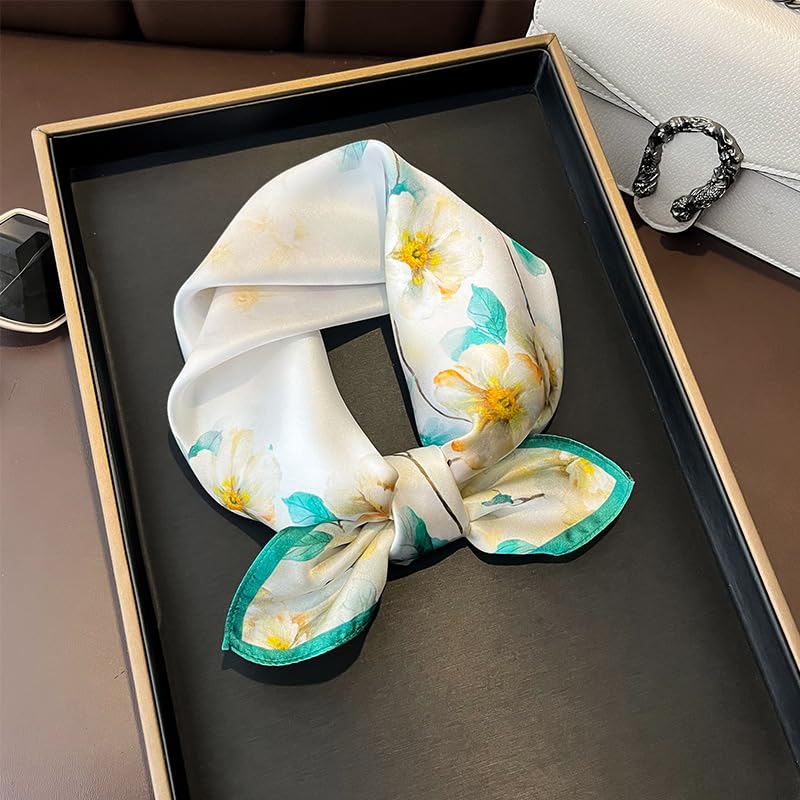 100% Mulberry Silk Neck Scarf - 21'' x 21'' Lightweight Neckerchief - Women Men Small Square Digital Printed Scarves - color: 133