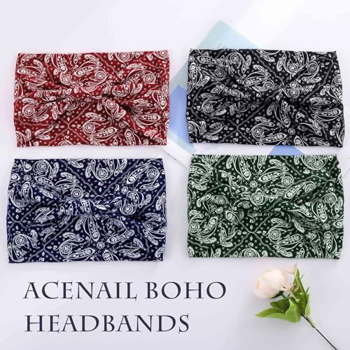 Acenail Wide Headbands Women Boho Turban Knotted Headband Floral Elastic Non Slip Hairband Workout Yoga Head Scarfs Bohemian Headwraps Fashion Hair Accessories for Women and Girls 4Pcs (Boho) - color: Boho