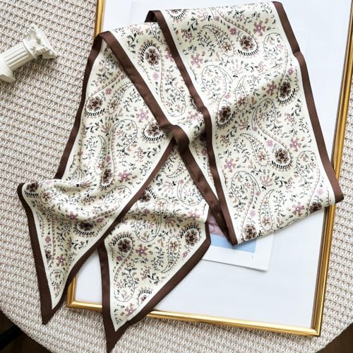 Silk Head Scarf for Hair Fashion Headwrap for Women Lightweight Neck Tie - color: X003-white Paisley