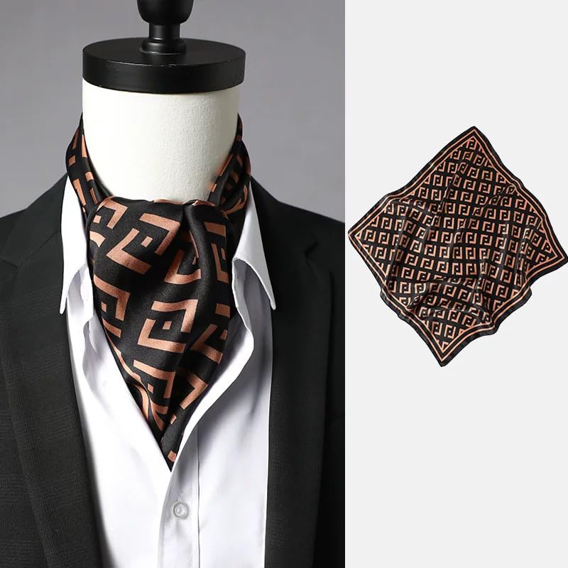 ANDANTINO 100% Mulberry Silk Square Scarf for Hair-25.6" X25.6'' Women Men Natural Silk Neckerchief Digital Printed Headscarf - color: Black&brown
