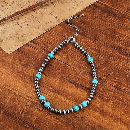 coadipress Navajo Pearl Necklace Western Jewelry for Women Boho Beaded Choker Necklaces Vintage Turquoise Pendant Cowgirl Necklace - style: Turquoise