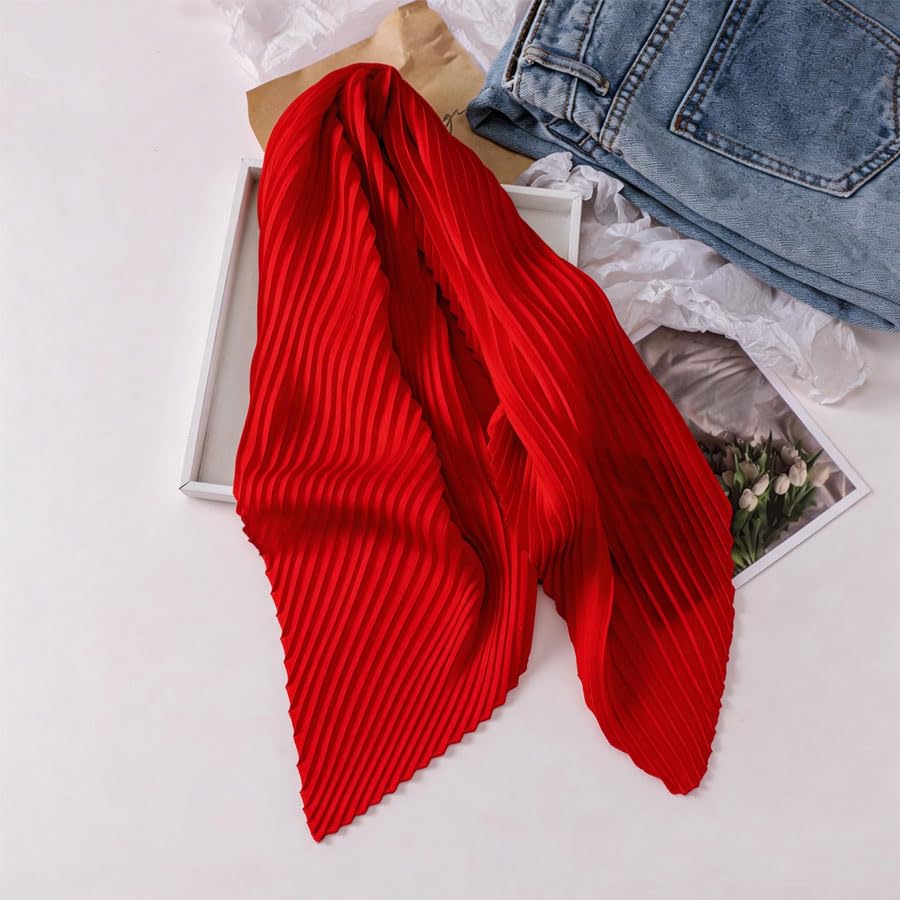 Women Fashion Pleated Chiffon scarf Neckerchief Headscarf - color: Pure Red