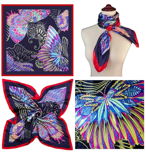 4 Pc Set Large 35 x 35 inches Satin Square Scarves Neck Hair Head Scarf Bundle - color: Set a