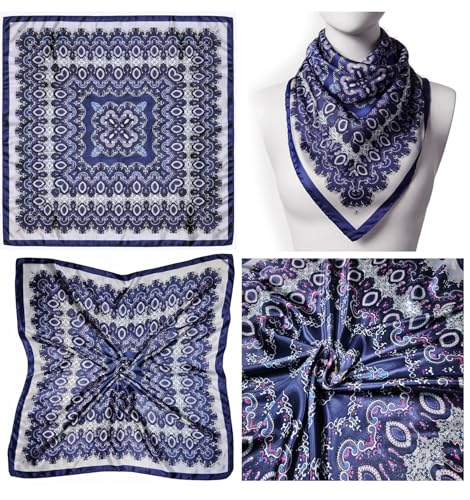 4 Pc Set Large 35 x 35 inches Satin Square Scarves Neck Hair Head Scarf Bundle - color: Set a