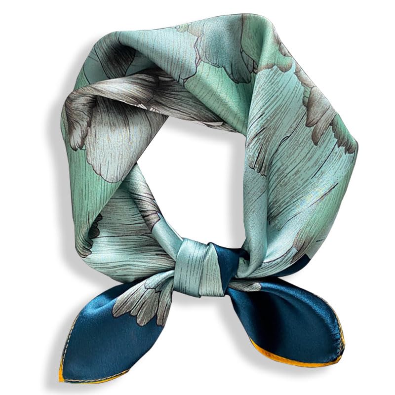 100% Mulberry Silk Neck Scarf - 21'' x 21'' Lightweight Neckerchief - Women Men Small Square Digital Printed Scarves - color: 072