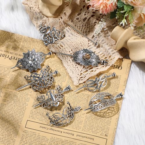 Syhood 8 Pcs Viking Celtic Hair Clips Vintage Knot Hair Stick Retro Silver Metal Celtic Barrette Hairpins Viking Jewelry Accessories for Women (Vintage)