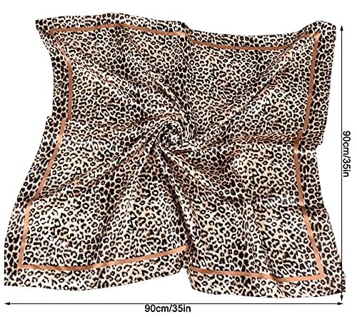 INOGIH 35'' Leopard-Print Satin-Bandana-Headscarf - Light Head Wraps Neck Face Scarves Cover for Women - color: Light Khaki
