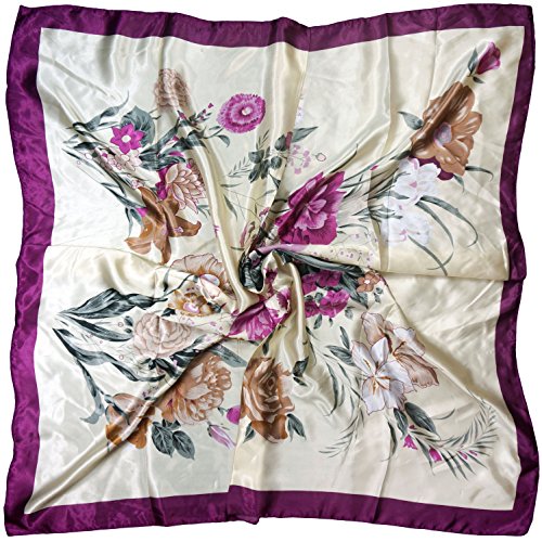 4 Pc Set Large 35 x 35 inches Satin Square Scarves Neck Hair Head Scarf Bundle - color: Set R