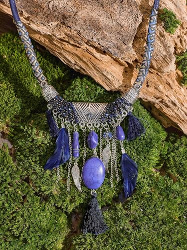 MINACHI Bohemian Feather Tassel Necklace, Irregular Stone Beads, Retro Exotic Pattern, Women's Jewelry - style: Necklace SL13-012