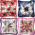 4 Pc Set Large 35 x 35 inches Satin Square Scarves Neck Hair Head Scarf Bundle - color: Set R