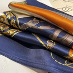 100% Mulberry Silk Neck Scarf - 21'' x 21'' Lightweight Neckerchief - Women Men Small Square Digital Printed Scarves - color: Dark Blue