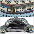 Coton Pose Women Hippie Crossbody Bag - Top Zip Large Capacity Canvas Sling Bag - Jacquard Cloth Handmade - color: Boho Green